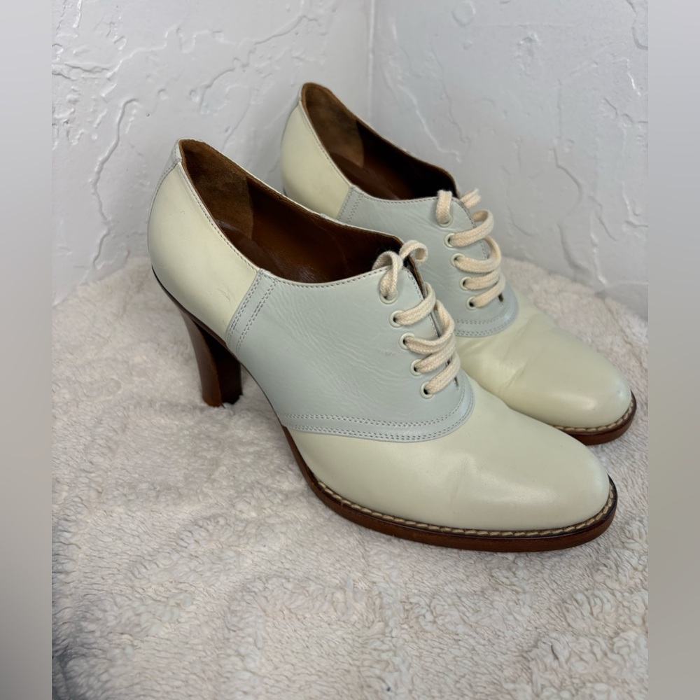 Ralph Lauren vintage Two-Tone Cream Lace-Up boots Heels sz 7 - Picture 3 of 12